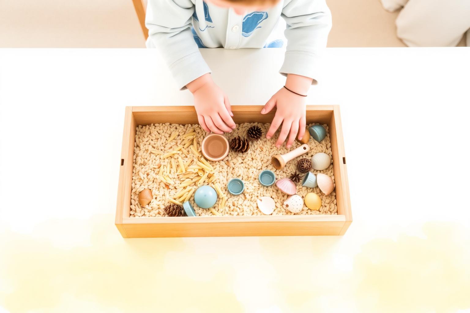 Watercolour illustration for the article: Sensory bin ideas for toddlers, using what you already own