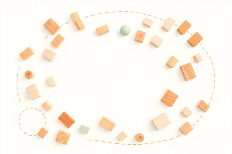 Schemas in Play course cover — watercolour illustration of wooden blocks arranged in a circular schema pattern